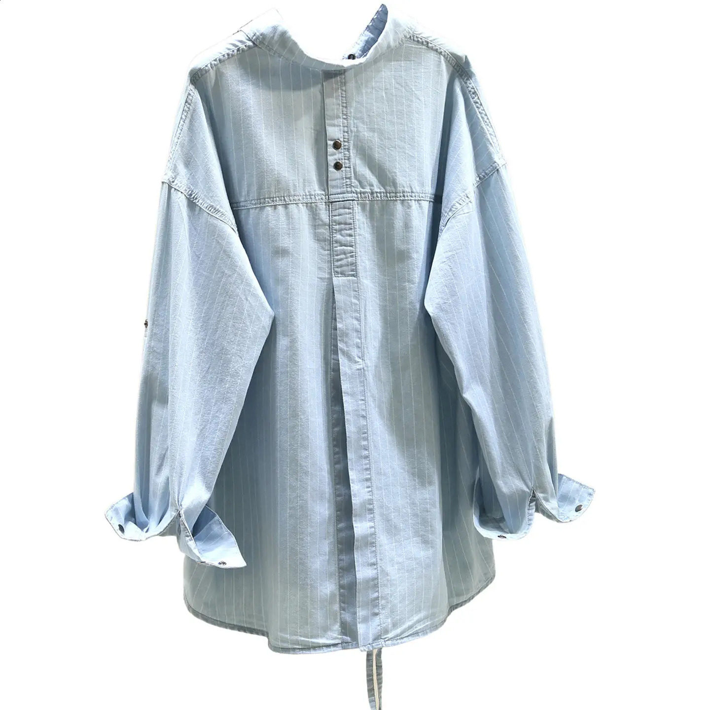 SuperAen Blue Striped Denim Loose and Casual n Shirts for Women Spring Office Lady Oversize Asymmetrical Shirts 260626 - view 6