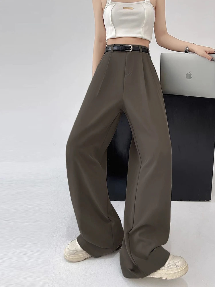 Botvotee Causal Suits Pants for Women Office Elegant Chic Wide Leg High Waisted Black Trousers with Belt Streetwear Y2k Fashion 260625 - view 3