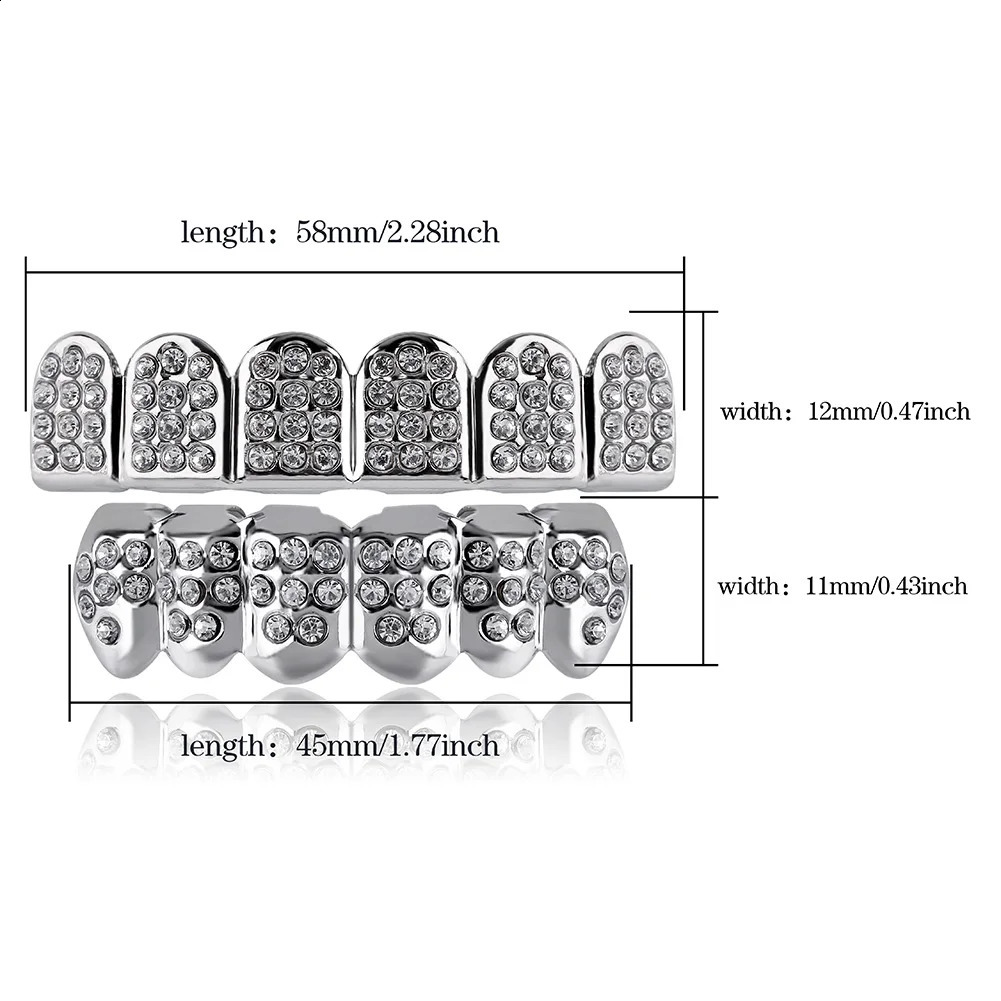 TOPGrillzs Iced Out Full CZ Stones Teeth Grillzs Fashion 5A Cubic Zircon 6 Top6 Bottom Tooth Caps For Men Women Dental Grills 260626 - view 7