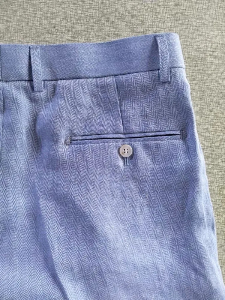 Summer Mens Light Blue Daily Casual Ankle length Trousers Straight Leg Pant Fashion Linen Pants Mid Waist Button Slim Fit 260625 - view 5
