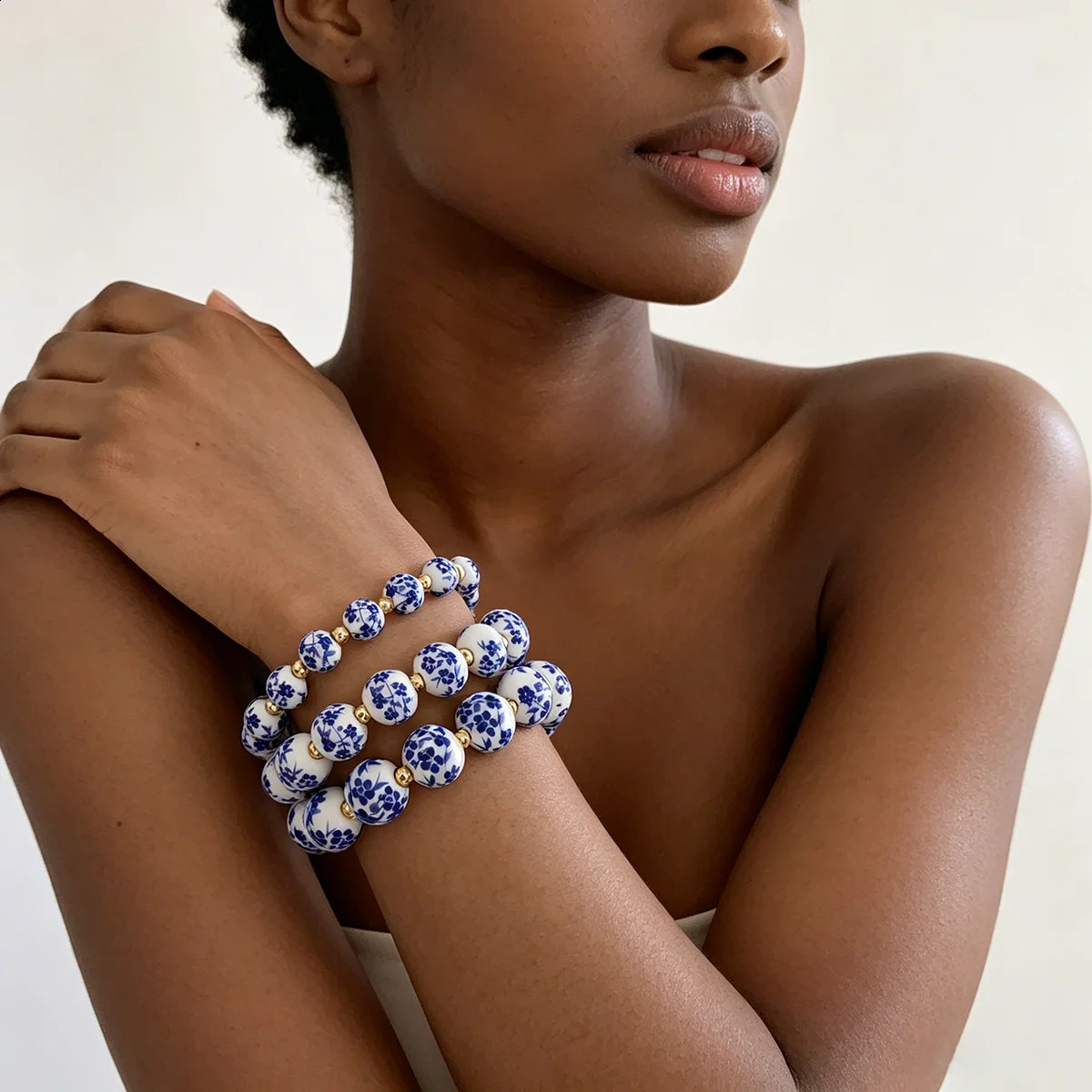 81012mm Blue and White Porcelain Beads Bracelet for Women Handmade Weave Elastic Rope Hand Strings Fashion Jewelry 2026 260617