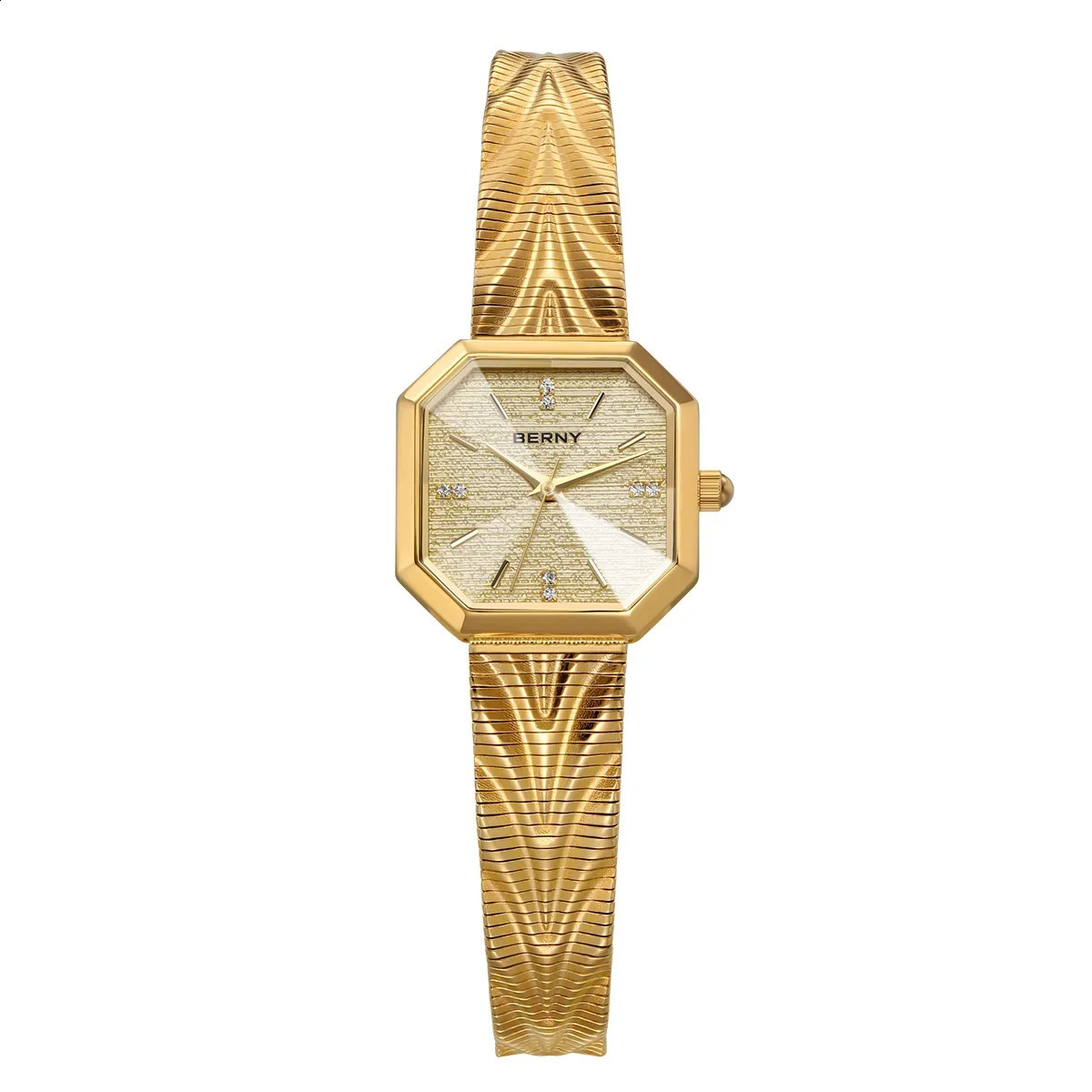 BERNY Gold Watch for Women Grit Dial Octagonal Ladies Quartz Wristwatch Stainless Steel Women Small Golden Watch y Watches 260625