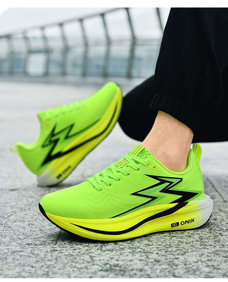 Men Lightning Logo Gradient Road Running Sneakers Breathable Knit Upper Thick Elastic Midsole Non Slip Rubber Outsole Professional Jogging Footwear - view 7