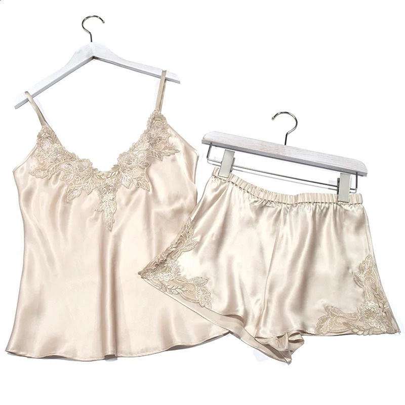 Silk pajamas Summer silk female camisole ultra shorts twopiece suit sexy lace split home service 260625 - view 6