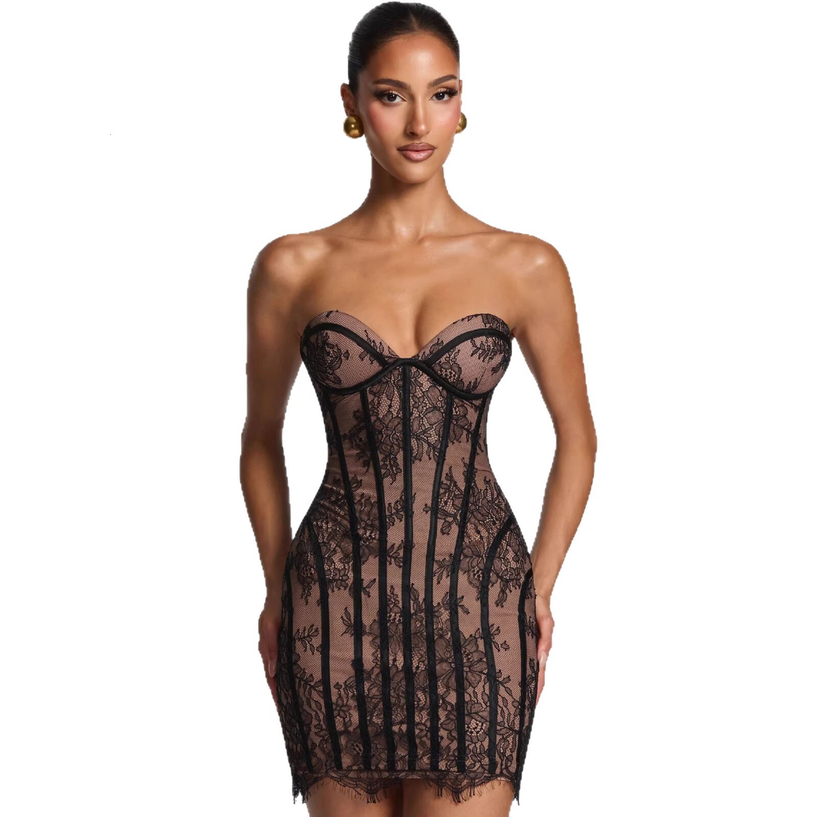 2026 New Lace Tight Tube Top Dress Exquisite Crochet Slim Short Skirt High Waist Slimming A-line Skirt - view 6