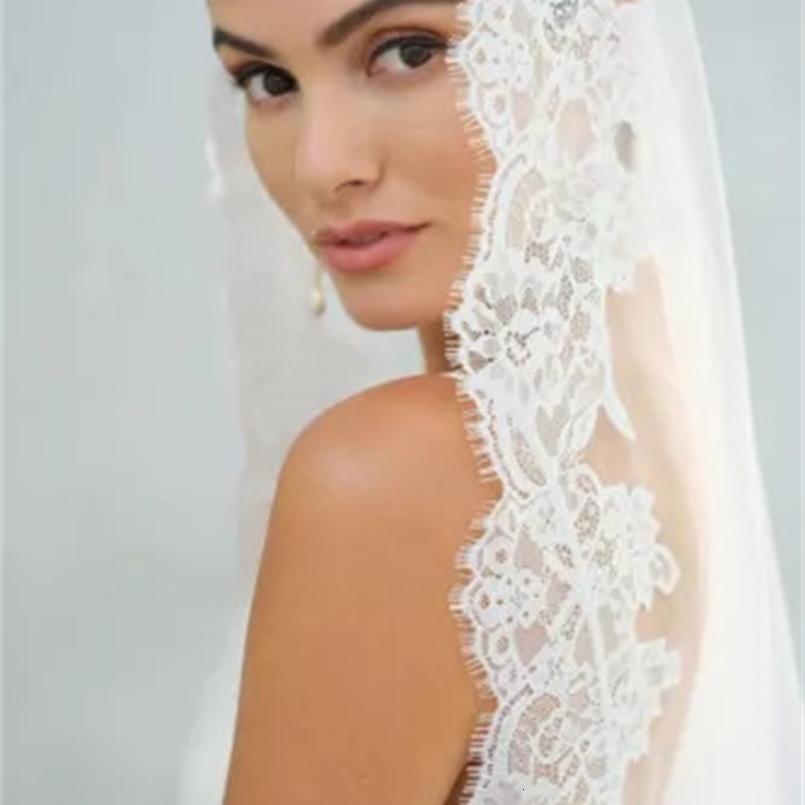 Customized 1 Tier Mantilla Wedding Veil Long Full Lace Edge Cathedral Bridal Veils Wedding Accessories Doda Velo De Novias 260617