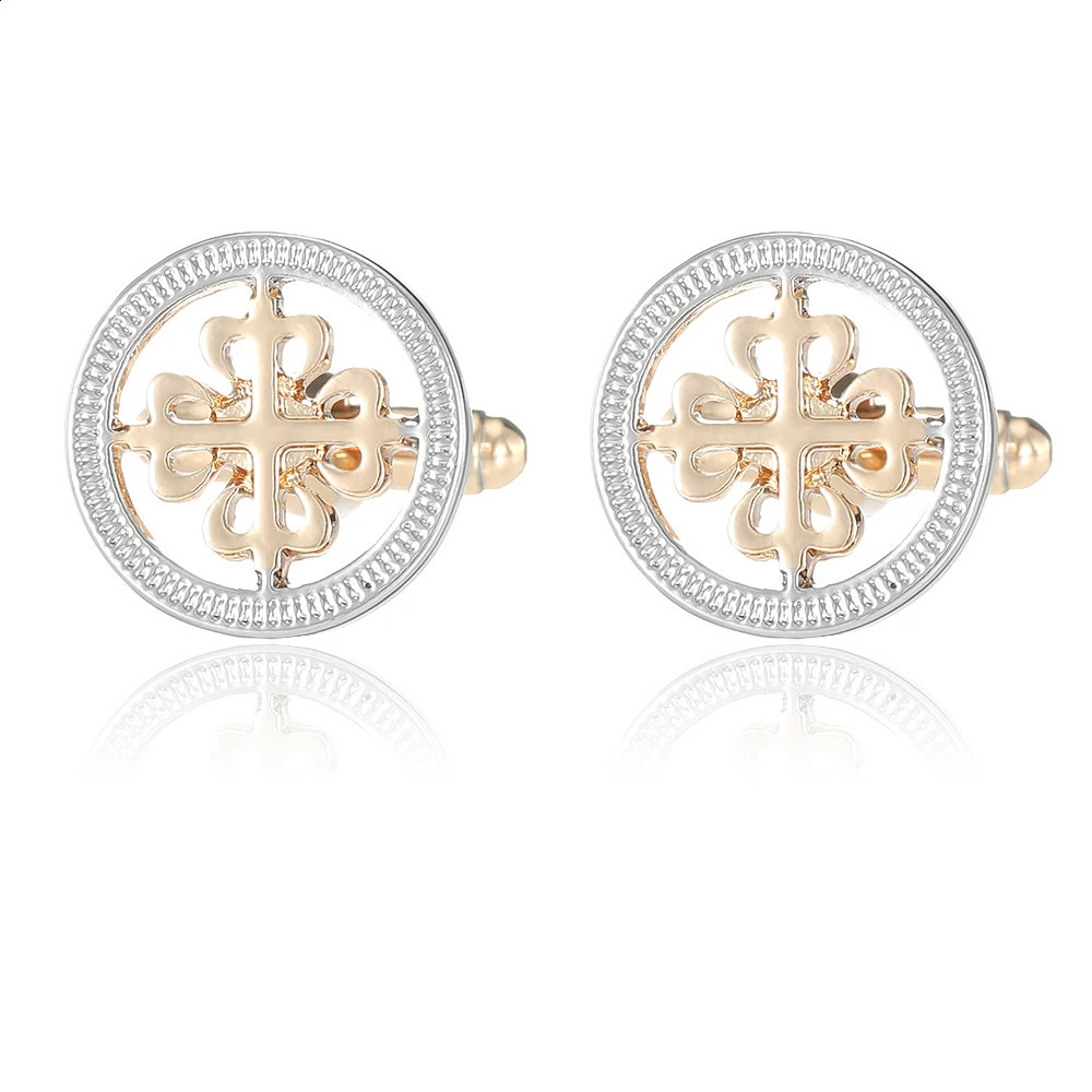 Novelty Two-Tones Hollow Out Flower Pattern Round Cufflinks Golden And Silver Plated Mens Shirt Suit Tuxedo Blouse Sleeve Button 260626 - view 6