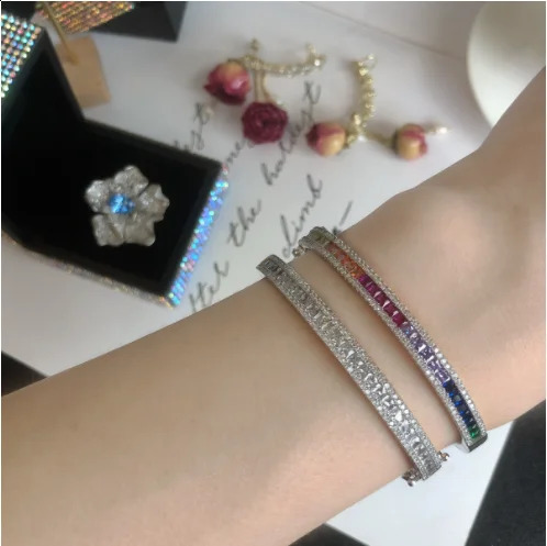 Bright oil painting color treasure bracelet 18K gold-plated rainbow micro-set rock sugar zircon flash diamond hearts and arrows 260626 - view 7