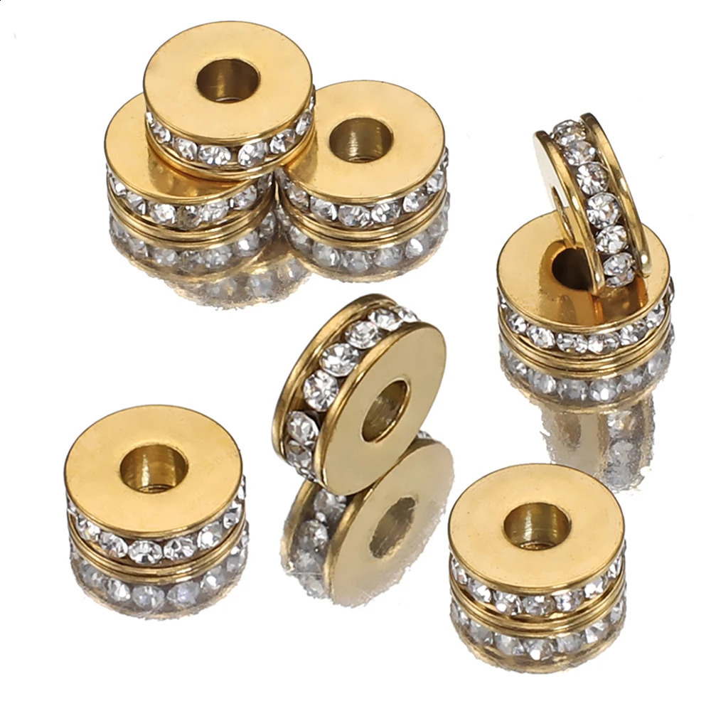 10pcs Stainless Steel Rhinestone Beads 7mm Flat Round Crystal Rondelle Spacer Bead for Jewelry Making DIY Bracelet Necklace 260623 - view 1