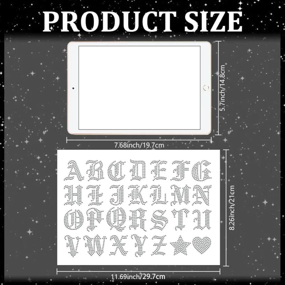 26 Gothic Alphabets Rhinestone Iron on fix Transfer Letters Bling Heat Transfer Decal Star Heart Iron on Transfers Rhinestone 260623 - view 3