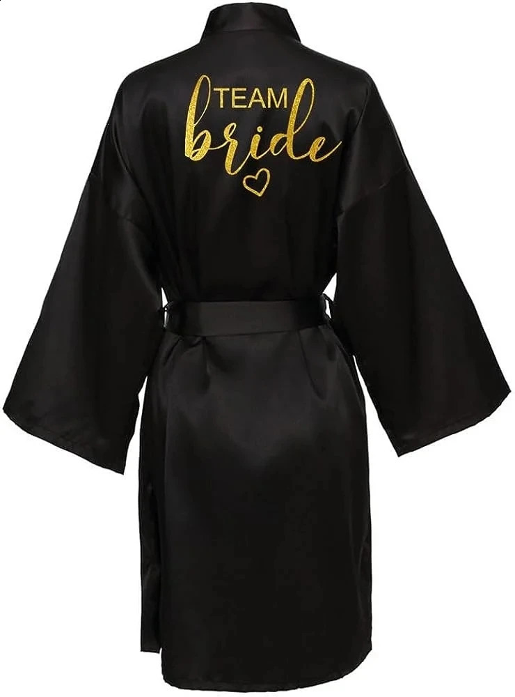 Wedding Party Team Bride Robe Kimono Satin Pajamas Bridesmaid Bathrobe Gold Letter SP093260622 - view 4