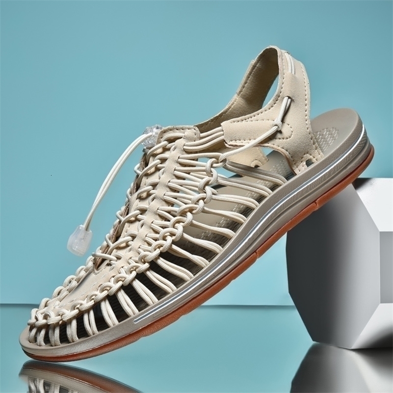 Summer Men Sandals Fashion Handmade Weaving Beach Sandals Breathable Casual Flat Sandals Outdoor Couples Sandals Size 260625