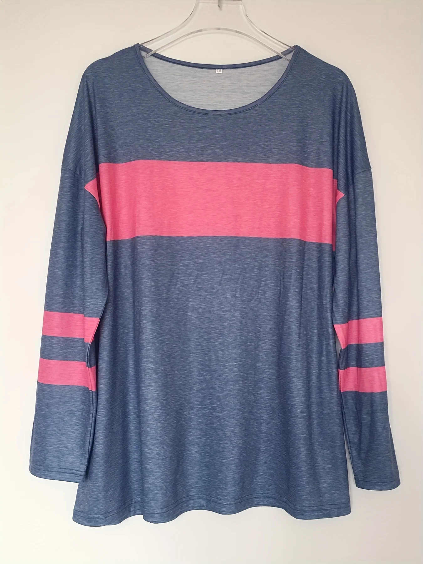 Womens Plus Size Colorblock Stripe Print Tunic T-shirt with Long Sleeves and Slight Stretch - Casual and Comfortable 260626 - view 3