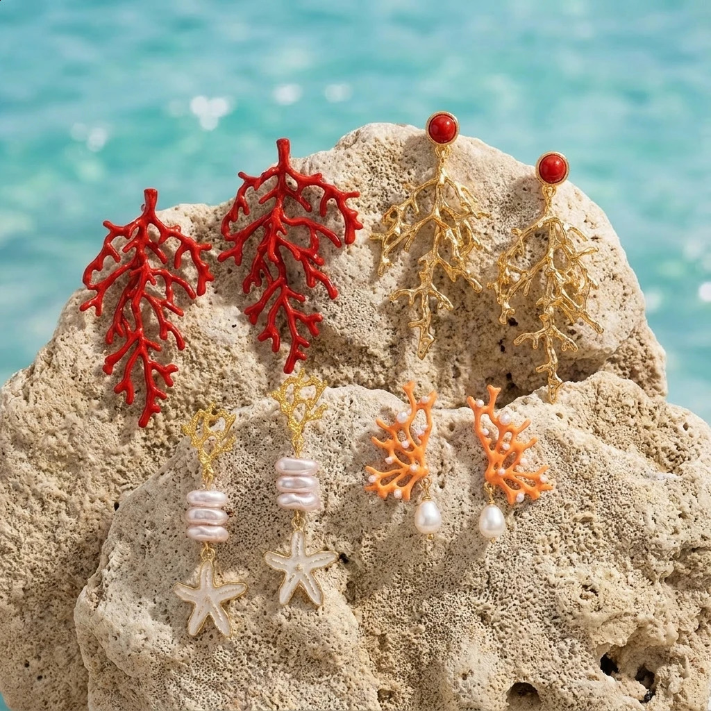 Dainty Coral Branch Drop Earrings for Women Exaggerated Pearl Dangle Earrings Vacation Beach Party Jewelry Gift 260626 - view 7