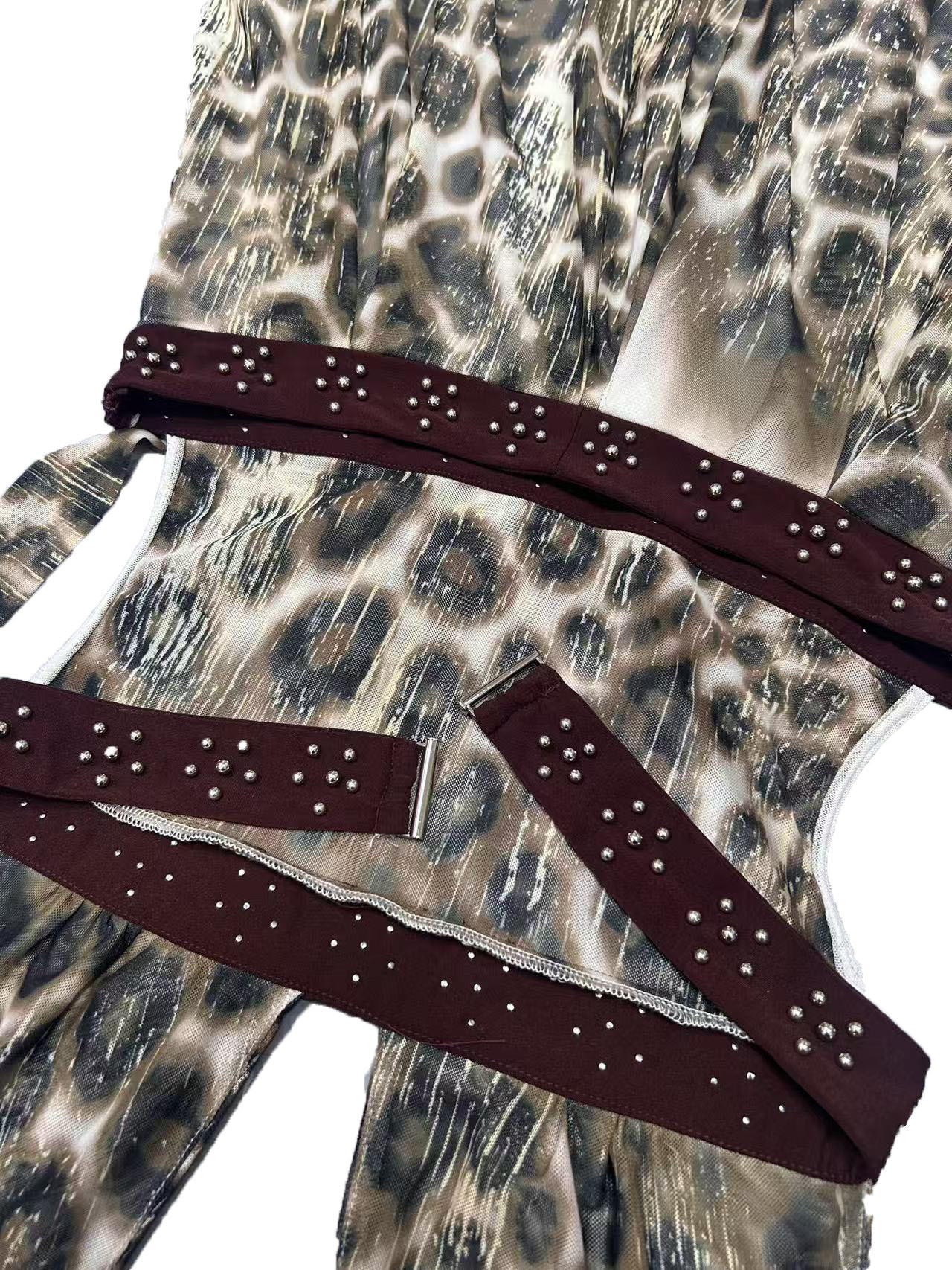 Cross-border summer new women's clothing, European and American style halter neck leopard print patchwork long dress, sexy backless beaded dress - view 9