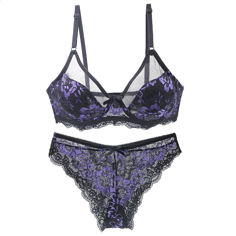 UltraThin Thick Bra Sets 3475 3680 3885 4090 4295 44100 46105 BCDE Cup Underwear Transparent Embroidery Lace Lingerie 260626 - view 3