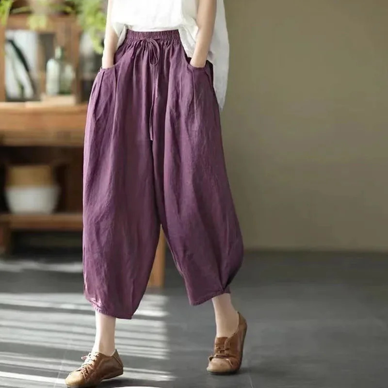 Womens Solid Color Retro Elastic Waist Pants Office Lady Fashion Arrival Trendy Comfortable 260625 - view 4