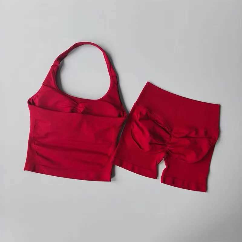 Set 2 Pieces Shorts Yoga Women Backless Halter Tops High Waist Seamless Shorts Gym Suit Fitness Sportswear Workout Sets M260626 - view 6