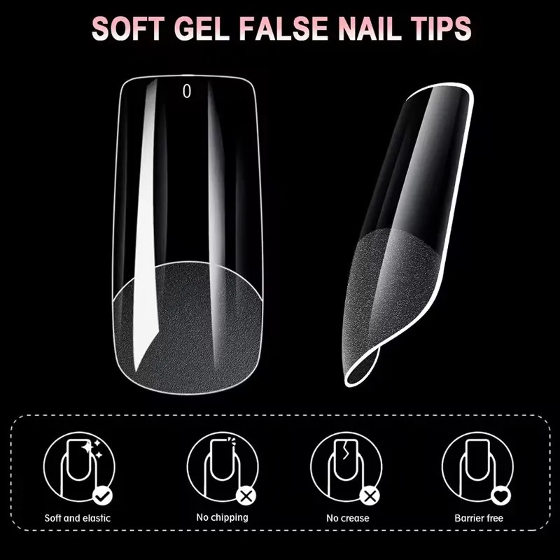 600 Full-Cover Semi-Matte French Square Fake Nail Tips Crystal Nail Tips Nail Extension Tips Nail Supplies Self-Adhesive Fake Nails 260626 - view 3