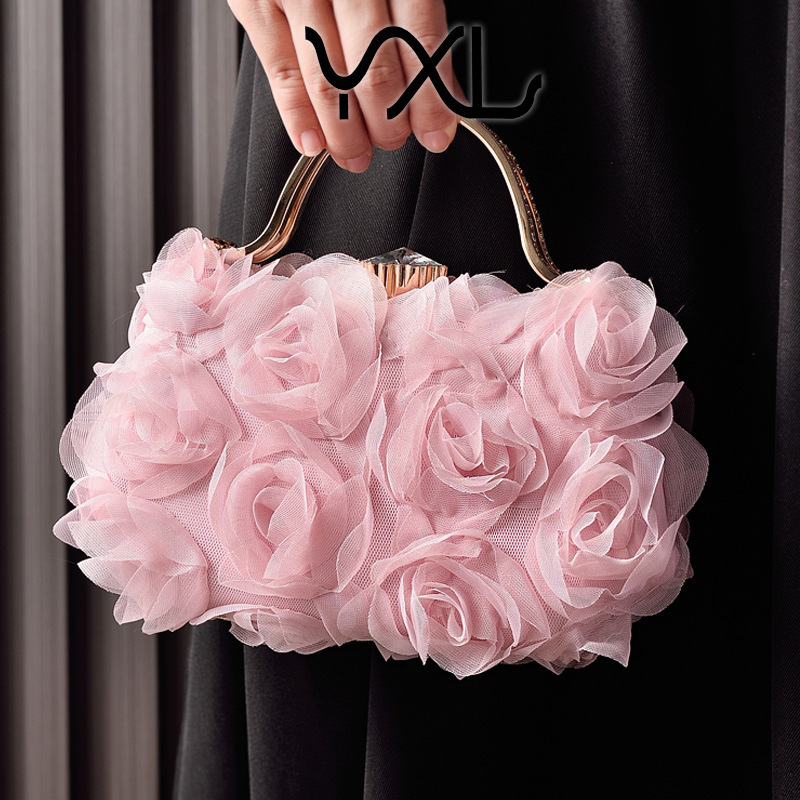 Trendy European and American Floral Evening Bride Wedding Dress White Gown Cross-border E-commerce Factory Direct Sale Party Bag GLAMOR