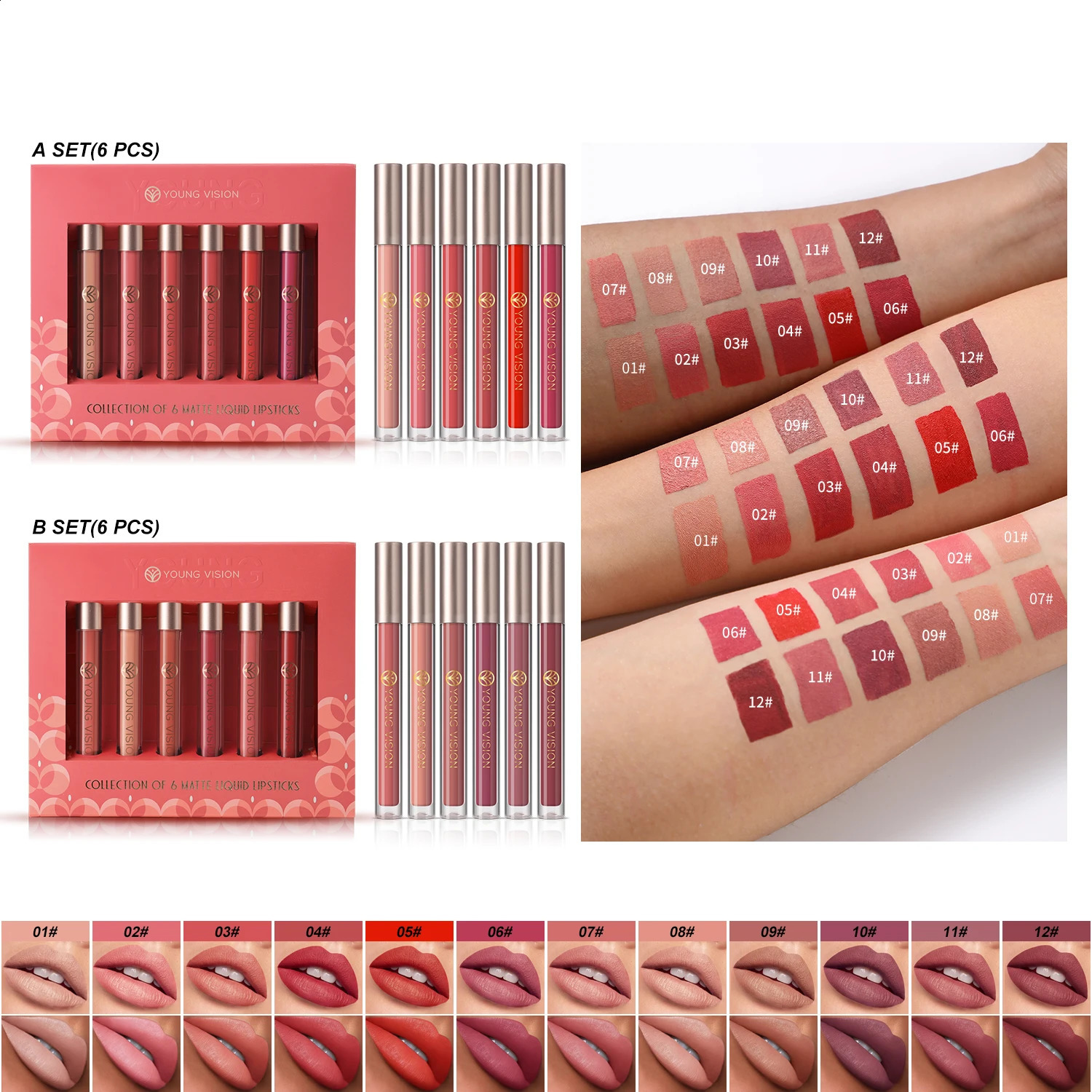 6pcs/pack lip gloss set long-lasting non stick cup liquid lipstick velvet matte lip gloss 260618 - view 4