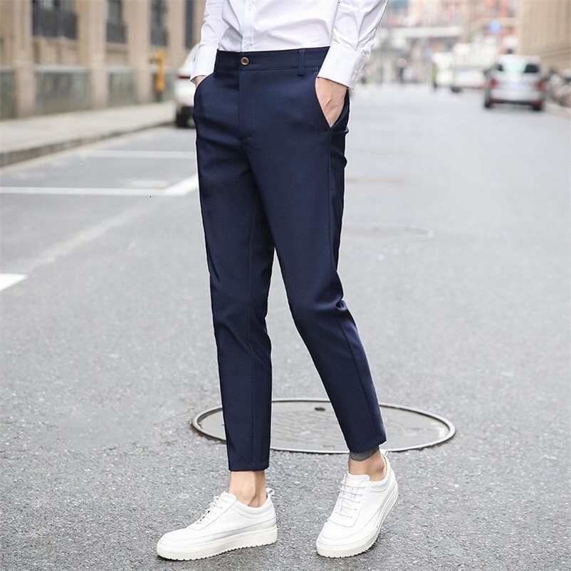 Mens Clothing Straight Simplicity Solid Color Zipper Button Pockets Capable Office Temperament Pants 260625