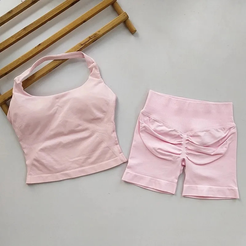 Yoga 2 Pieces Gym Set Women Backless Halter Tops High Waist Seamless Shorts Gym Suit Fitness Sports Bras Sportswear Workout Sets 260626 - view 5