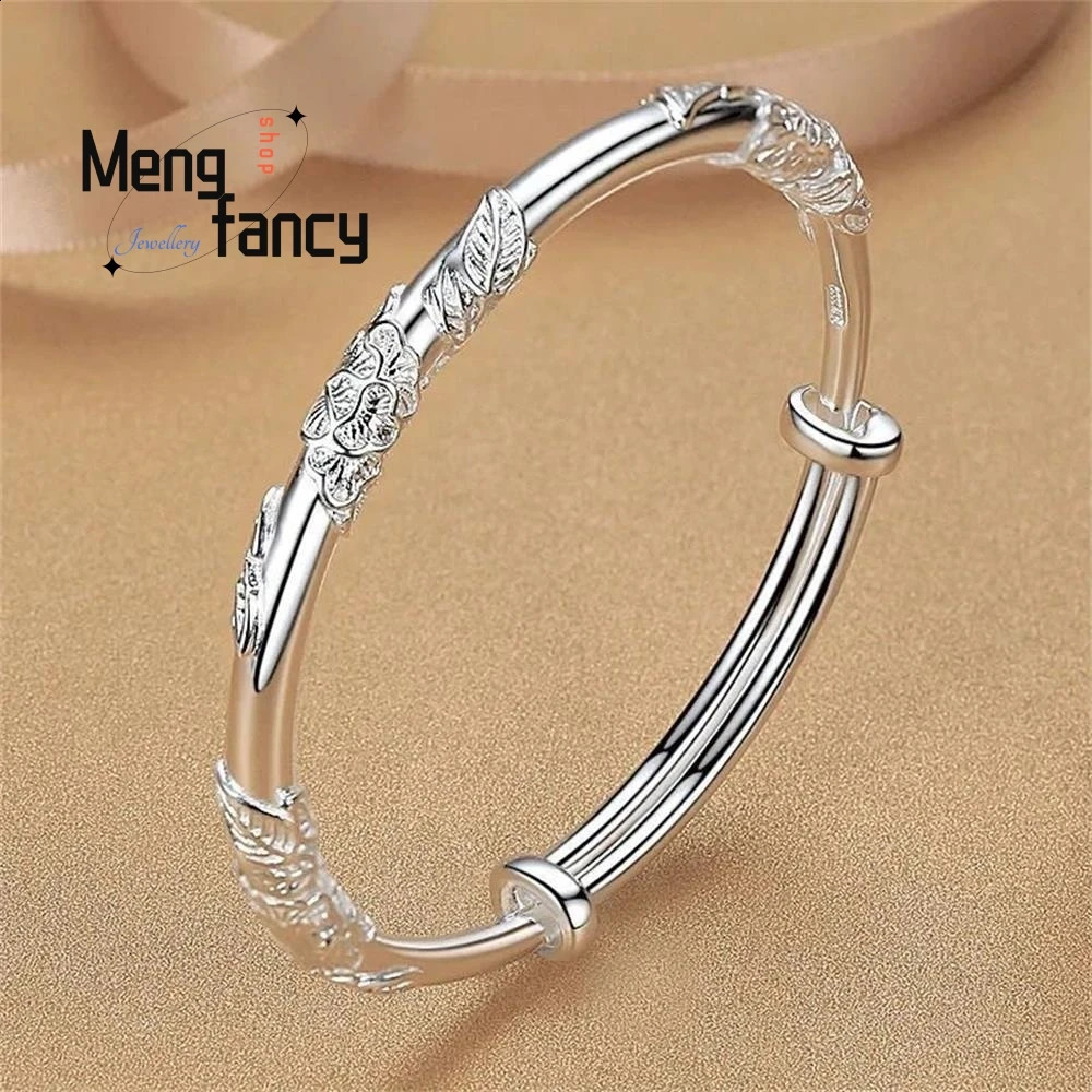 Trendy y Floral Vintage Sliding Bangle - Unique Adjustable Ancient-Style Bracelet Exquisite Handcrafted Niche Jewelry Gift 260626 - view 4