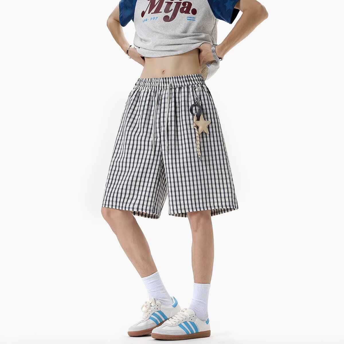 Blue Star Pendant Plaid For Boys, Summer Thin Quick-Dry Loose Casual Beach Shorts Trendy - view 5