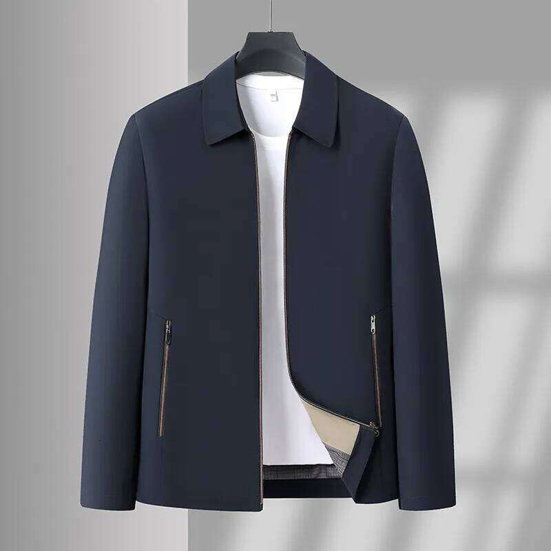 2026 Men's Black Long-sleeve Jacket with A Turn-down Collar, Suitable for Business/casual/executive Wear, Blue and Khaki Coat. W260626 - view 4