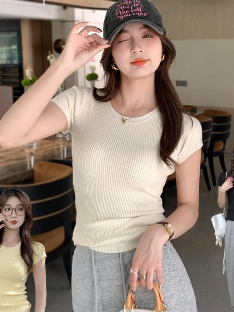 2026 ZJAISS Basic Oneck Solid Thin Summer Pullover Women Female Knitted Ribbed Sweater Slim Short Sleeve Bodycon 260626 - view 7