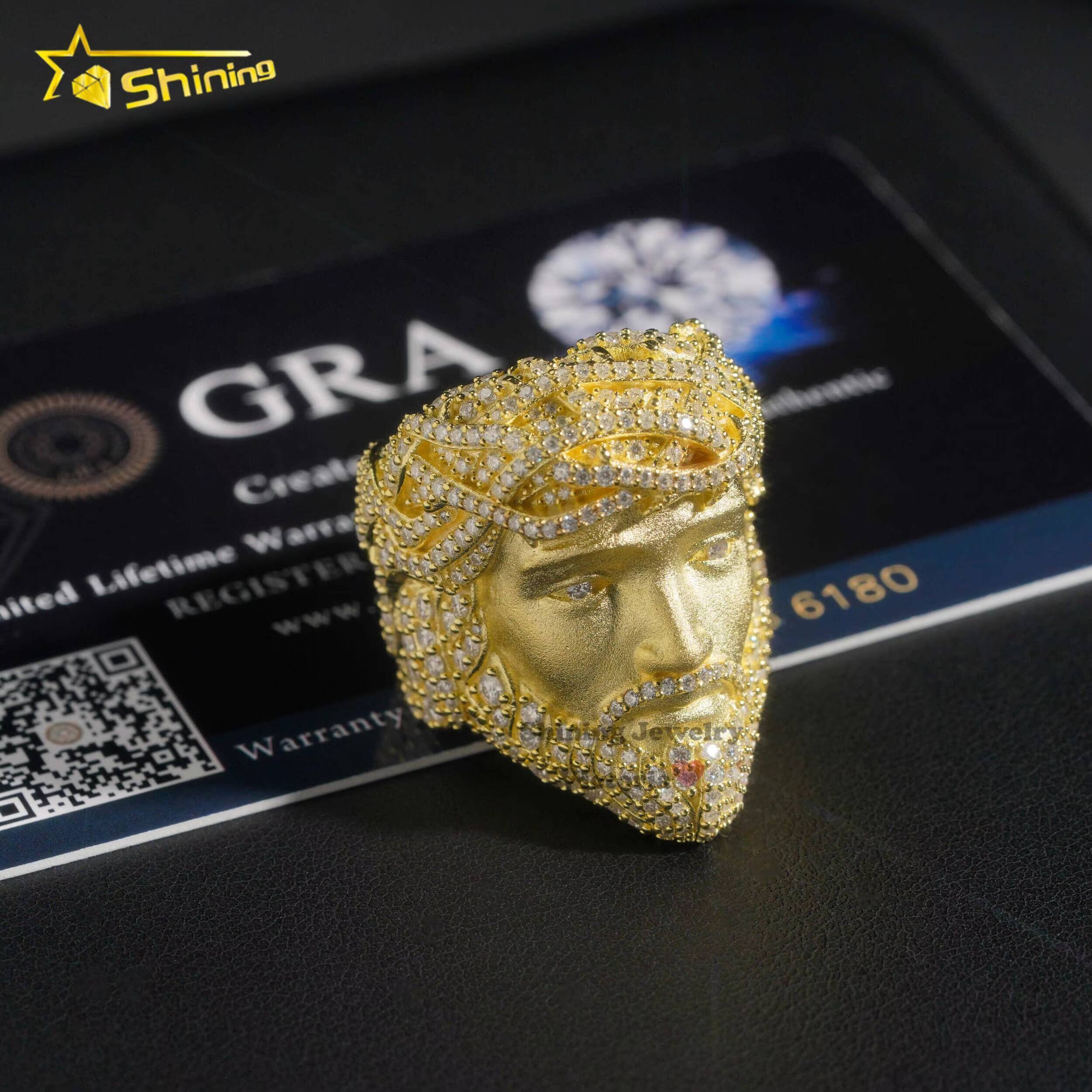 Fine Jewelry Pass Diamond Tester Gold Plated Iced Out Rings Men Rock 925 Silver VVS Moissanite Diamond Hip Hop Jesus Ring - view 6