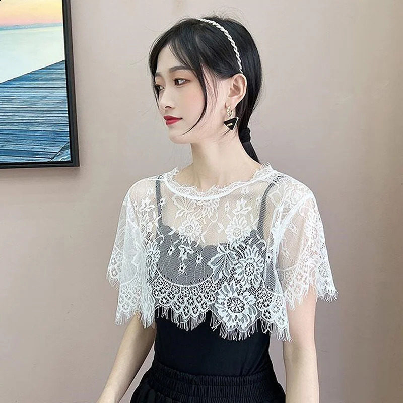 Autumn Summer Lace Bride Wedding Bolero Elegant Bridal Open Evening Party Prom Costume Capes White Black Jacket Wrap 260625 - view 3