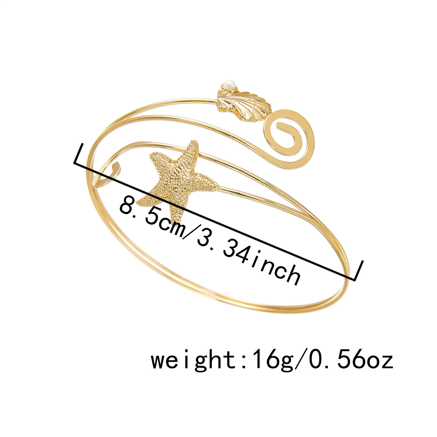 Boho Gold Color Starfish Shell Upper Arm Bracelet for Women Iron Texture Musical Note Pearl Bangle Summer Jewelry Gift 260625 - view 7
