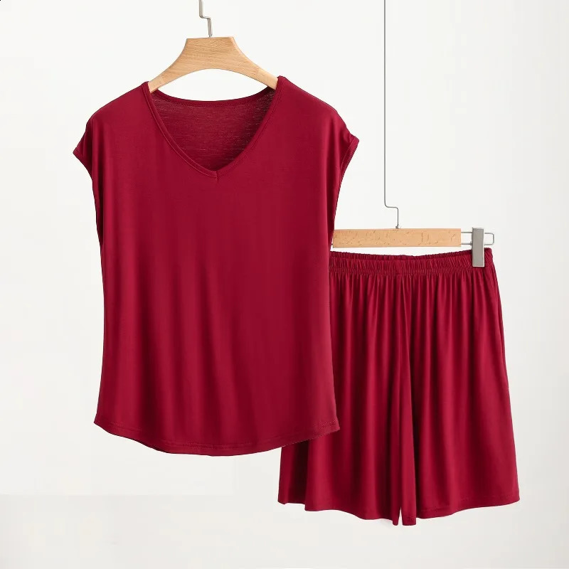 Womens Solid Color Pajamas Set 2026 Summer Thin Short Sleeve TShirt Shorts Sleepwear 2 Piece Casual Breathe Soft Home Wear 260625 - view 6