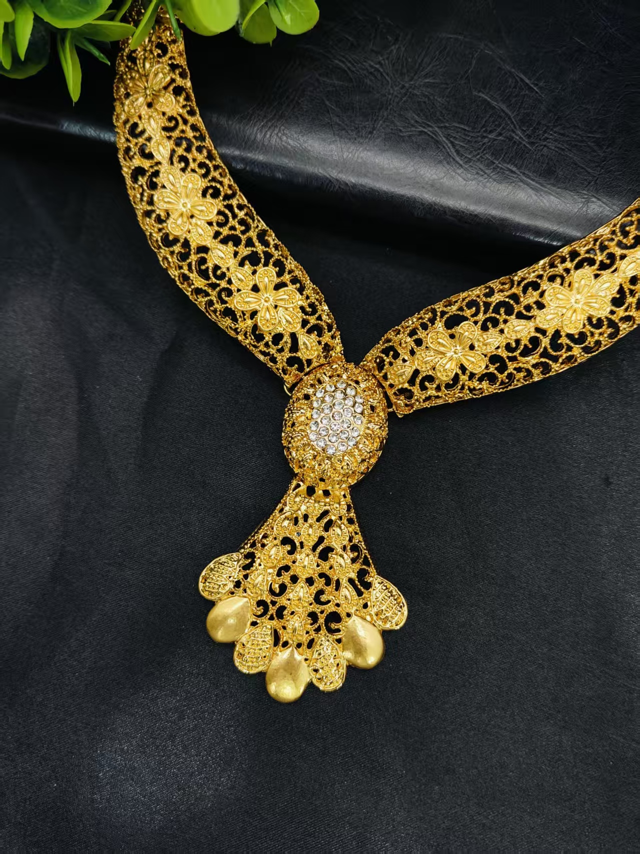 Luxury Dubai 24K Gold Color Two layer Necklace Jewelry Set For Women Bridal Nigerian Indian African Wedding Party Gift - view 4