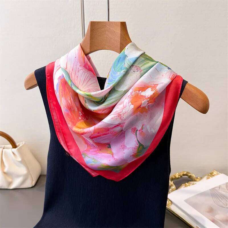 FLoral Printed Imitation Silk Scarves Fashion Square Scarf Bandanas For Women Luxury Hijab Neckerchief Elegant Shawl Wraps 26Y06226 - view 7