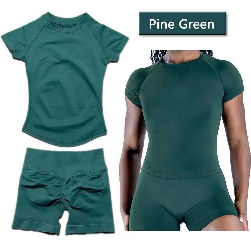 Sets Sports 2 Short Pieces Sleeve Seamless Yoga Top Fitness Set Women Workout Running Sports Shorts Gym Suit M260626 - view 6