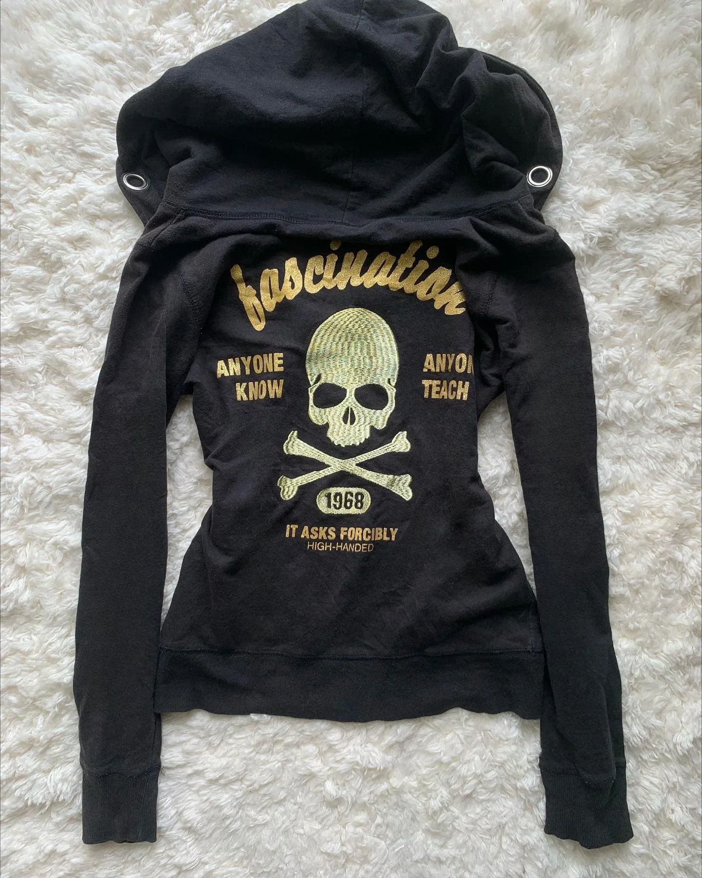 Y2K Gothic Emo Slim Fit Sweatshirt Rivet Zipper Hoodie Harajuku Vintage Skull Graphic Print White Womens Autumn Winter Jacket 260626 - view 6