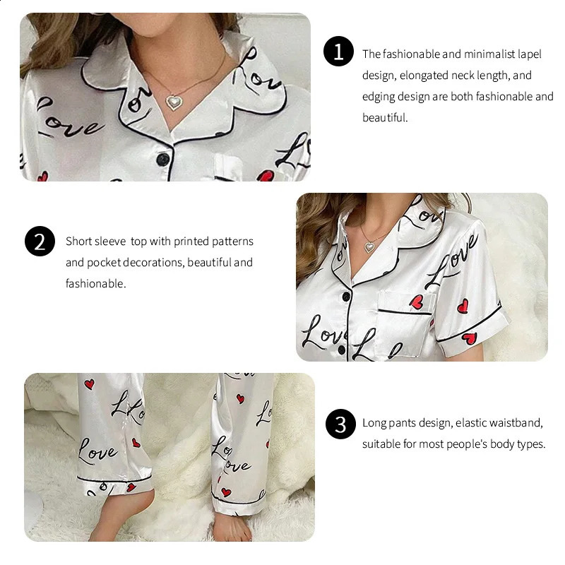 Womens Sleepwear Heart Letter Print Pajamas Lounge Set Autumn Long Sleeve Buttons Top Pants Loungewear Pyjama Pijama Femme 260625 - view 6