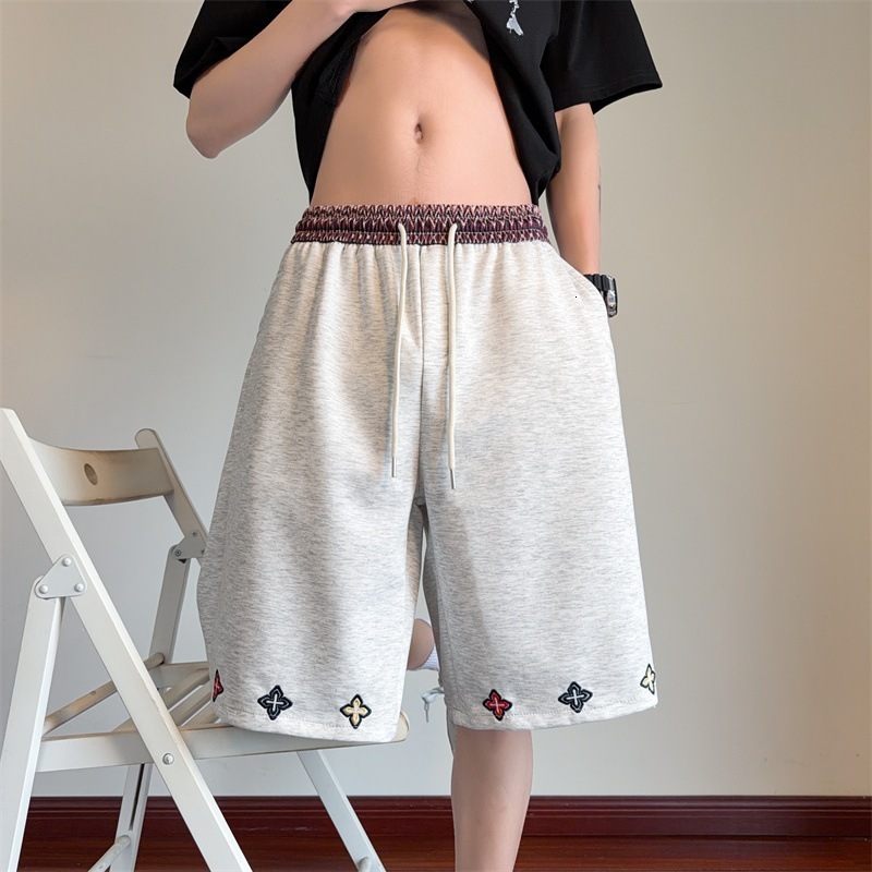 Contrast Color Waistband Embroidered Sports For Men, Summer Loose-Fitting Basketball Mid-Length Pants, Trendy Casual Wide-Leg Shorts - view 3