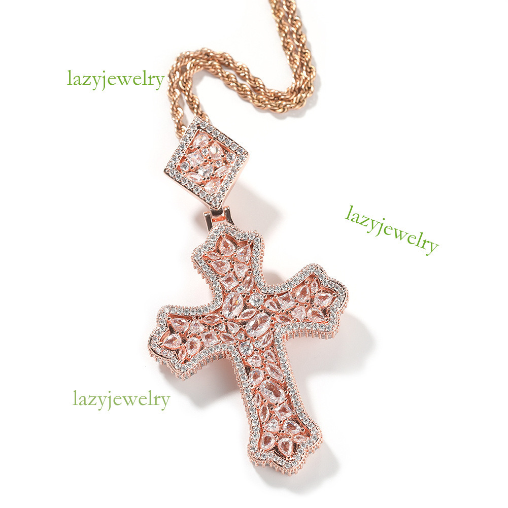 Retro color moisancite cross pendant hip hop style full diamond design diamond button all fashion men and women with the same fashion accessories - view 8