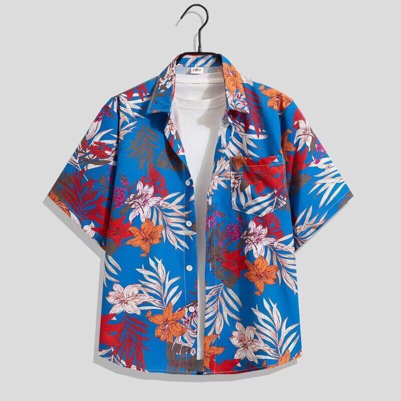 Vintage floral shirt for men and women Hawaiian style casual and stylish loose-fitting couples top beach ice silk shirt - view 3