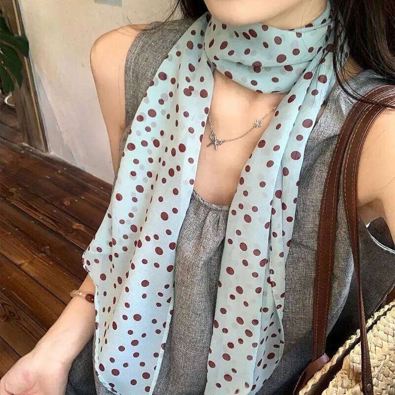 Floral Polka Dot Scarf-Thin Silk Neck Scarf for Women, Multi-purpose Hair Band & Bag Ribbon, Elegant Daily Wear Accessory 26Y06226