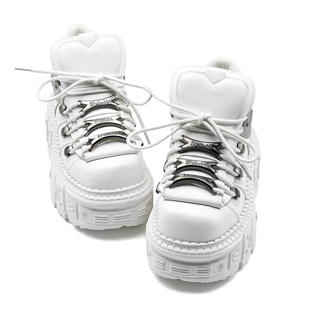 Punk Women Platform Ankle Boots Females Rock Round Toe Lace Up Fashion Retro y Shoes Metal Decor Short 260616 - view 5