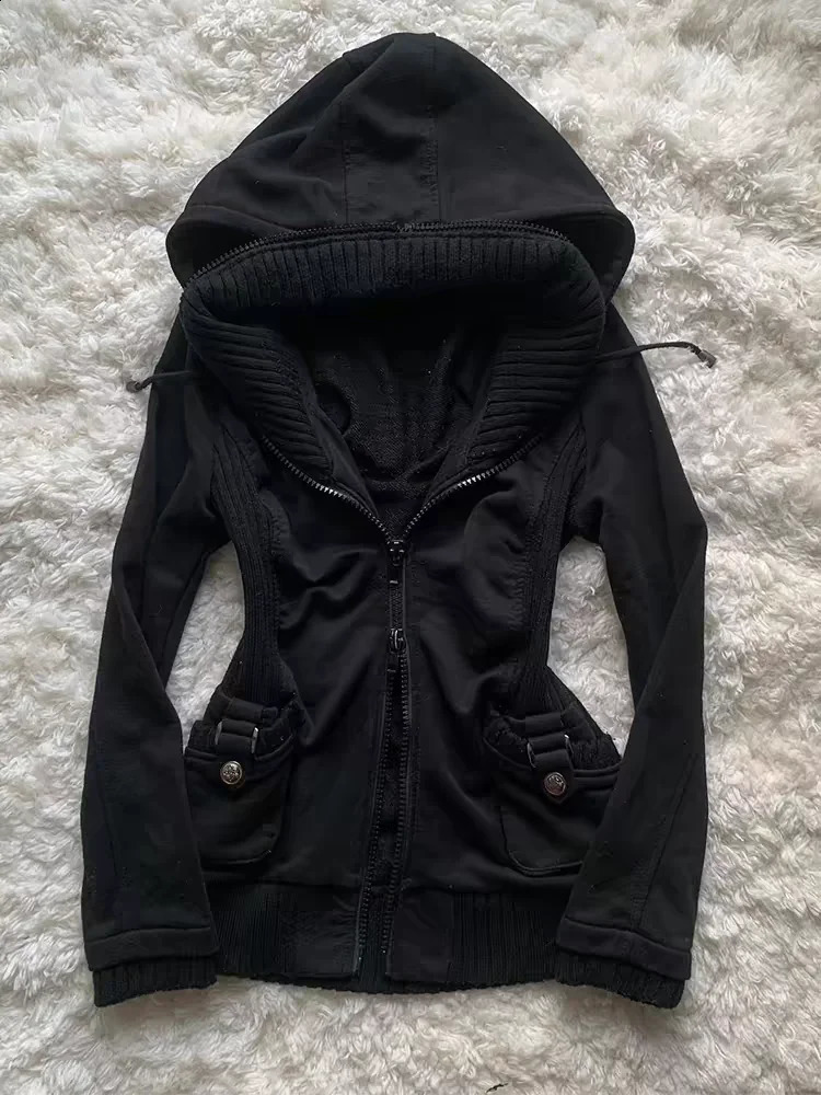 Gothic Black Hoodie Women American Retro 90s Punk Pocket Multifunctional Pattern Sweatshirt Hoodie Fashion Casual Cardigan 260626 - view 3