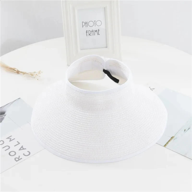 Summer Womens Holiday Beach hat Wholesale Ladies Girl Topless Empty Bow Sun Visor Hat Sunshade Protection Straw hats 260625 - view 5