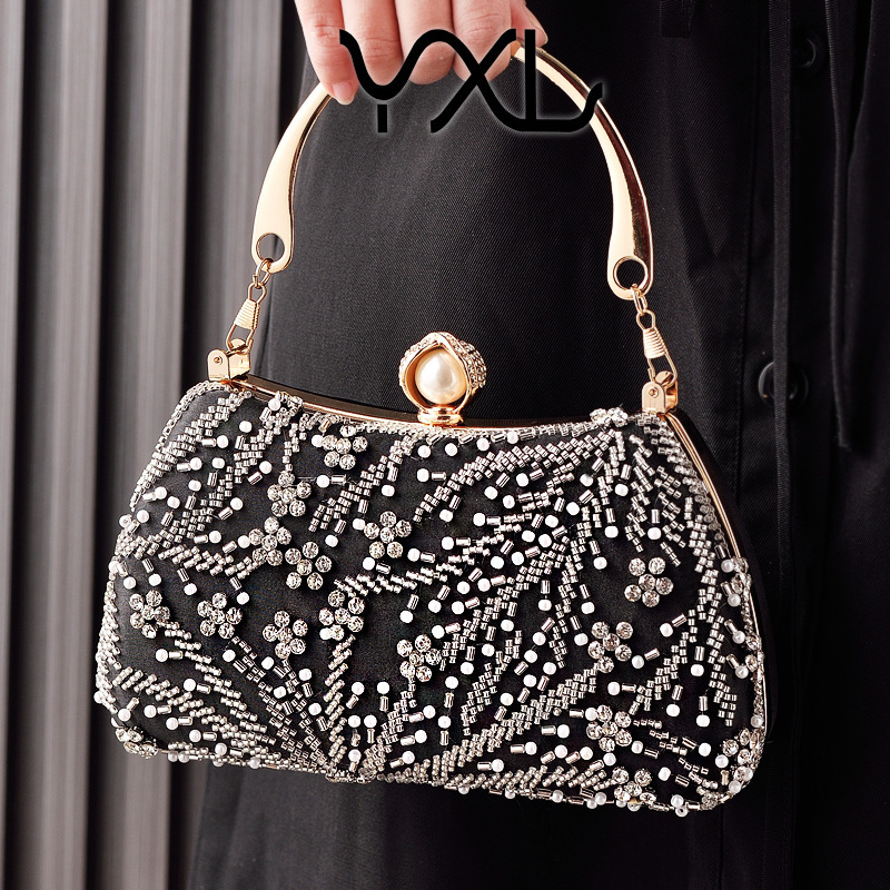 European and American Style Women's Evening Heavy Beaded Embroidery Cheongsam Annual Meeting Wedding Bride Clutch Party Bag Manufacturer GLAMOR