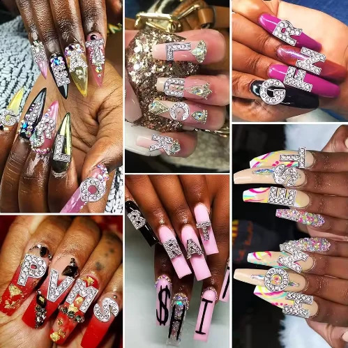 26pcs/Pack European And American Style Rhinestone Alloy English Letter Nail Art Decoration Y2K Metal Style DIY Large Nail Art 260623 - view 6