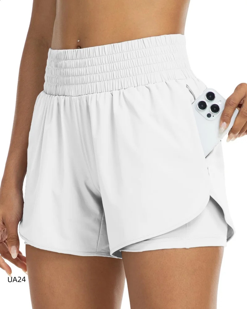 Womens High-Waisted 2-in-1 Quick-Dry Shorts with Zipper Pocket Elastic Waist for Workout Running Gym Yoga Fitness Sportswear 260626 - view 3